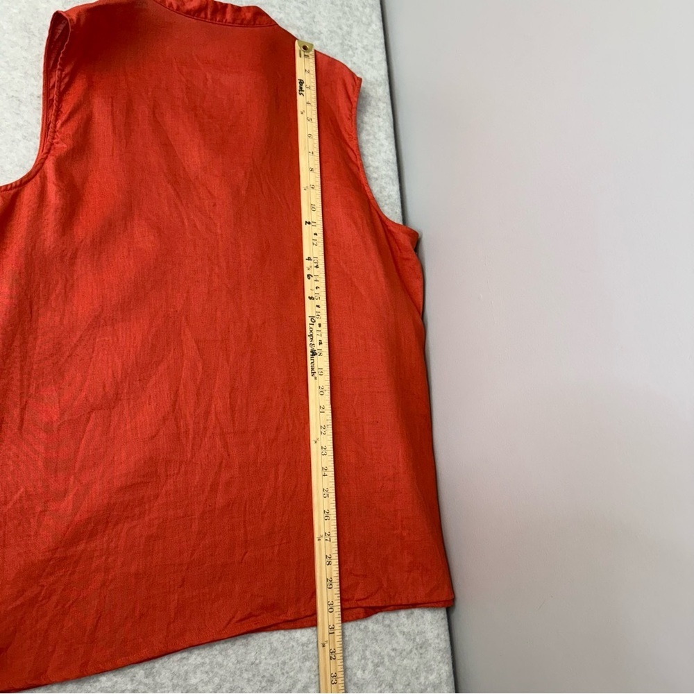 Anne Carson 100% Linen Orange Red Boxy Blouse with Mandarin Collar sz 2X - Picture 7 of 9